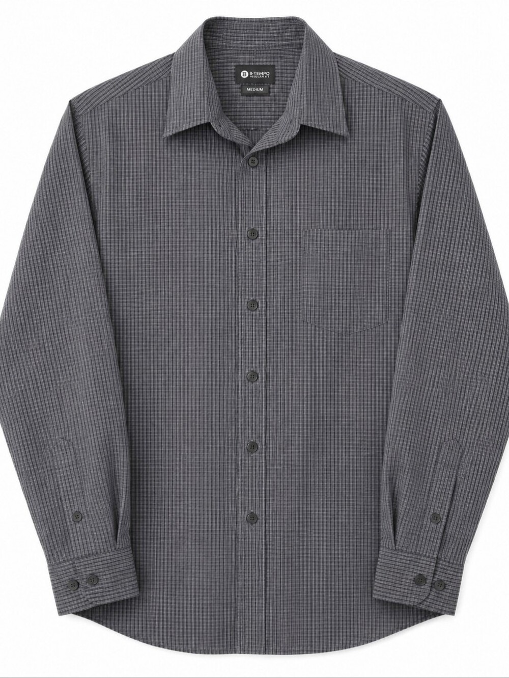 Haggar Men's Grey Micro-Check Long Sleeve Dress Shirt L/G